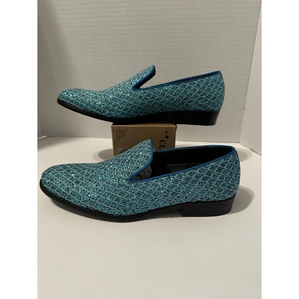 Bolano Sarlo-025 Sparkly Turquoise Mens Shoes 7.5 Prom Wedding Costume